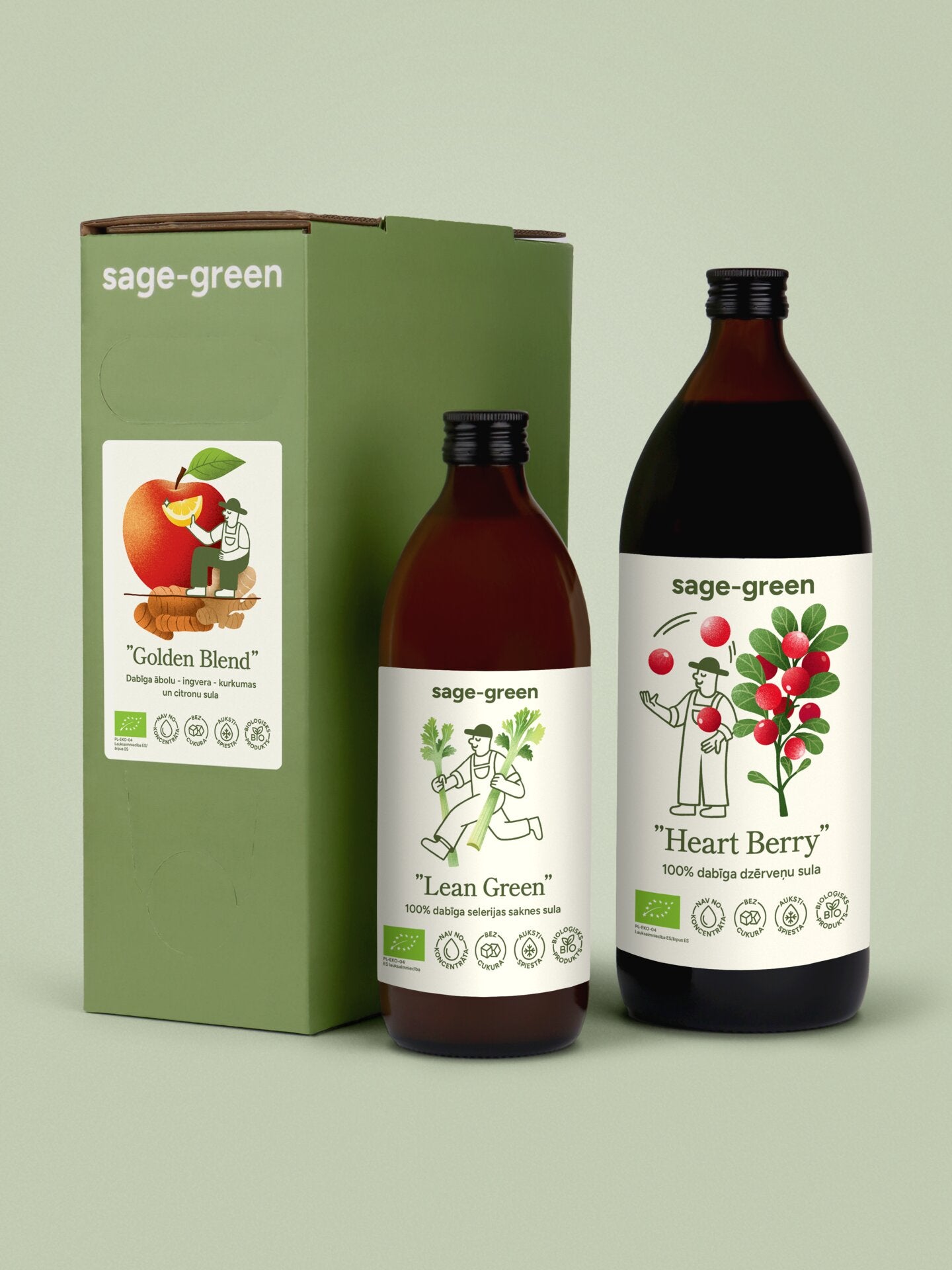 Komplekts "Metabolisma paātrinātājs" – ābolu-ingvera-kurkumas-citrona sula 3 L, laukaugu sula 1 L un selerijas sula. Noder metabolismam, gremošanai un enerģijas balansam